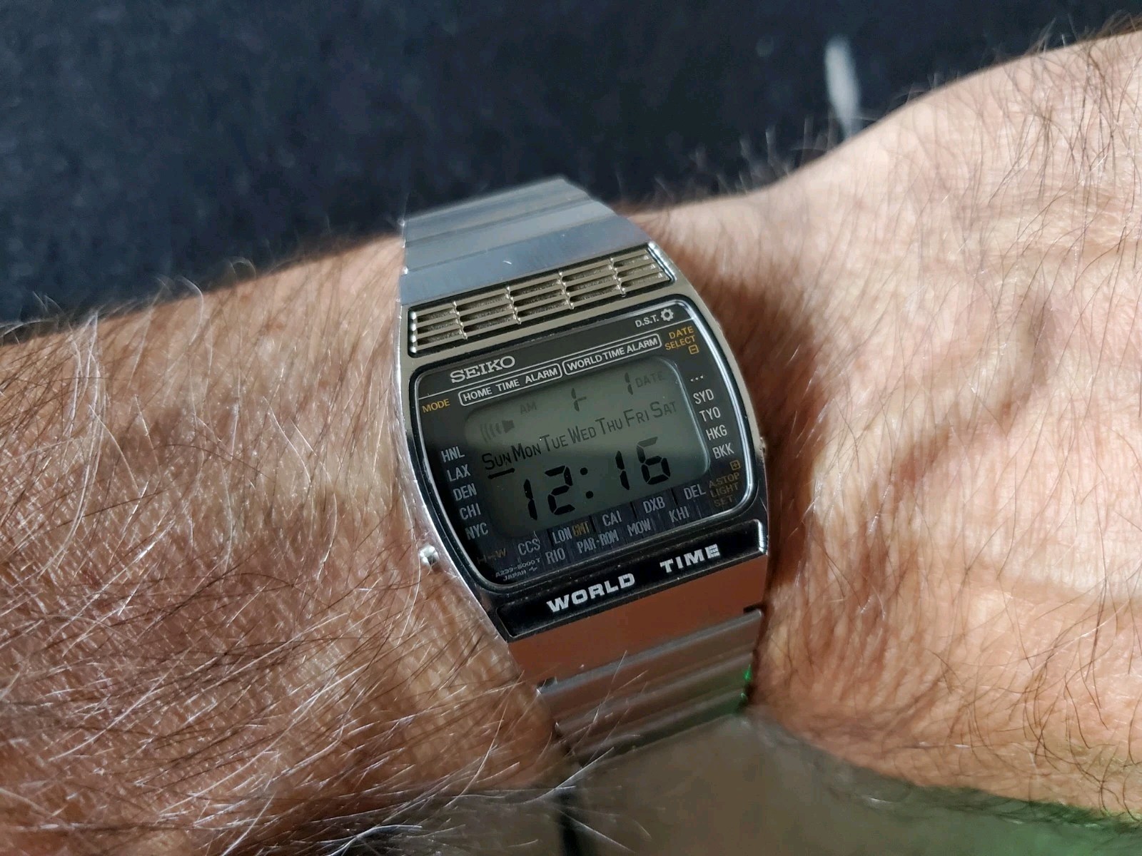 Seiko A239-502A World Time Digital Stainless Watch Made In Japan w/Box