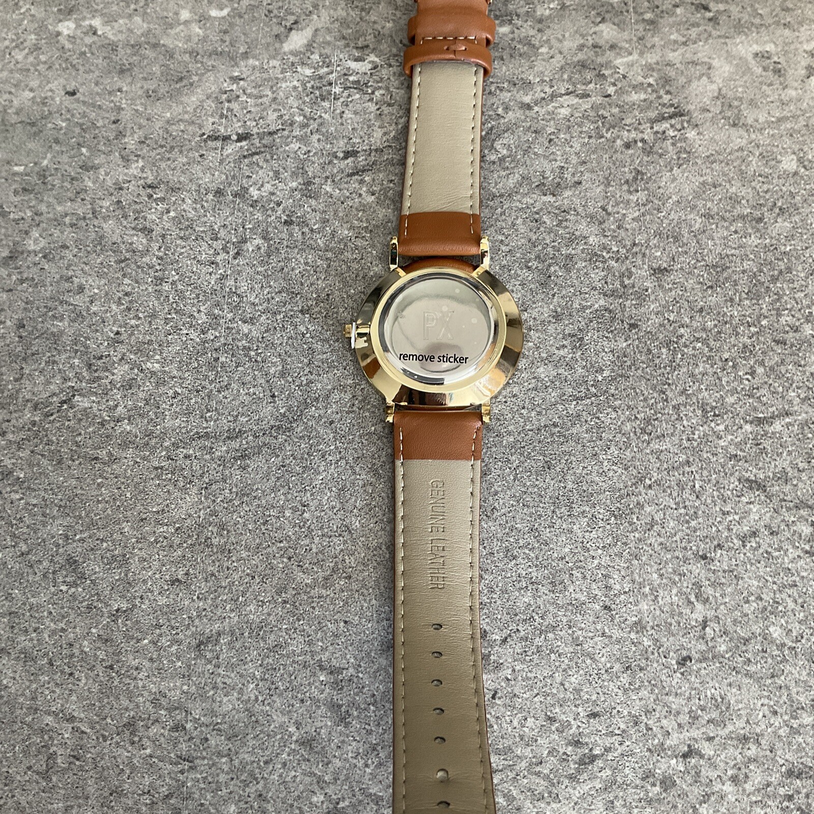 PX Clothing Mens Terry Leather Strap Watch 40mm Gold Tone Case NWOT Bin T