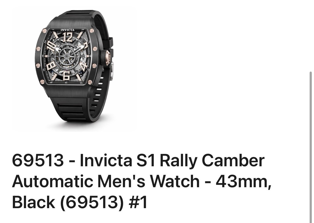 🔥Invicta AUTOMATIC S1 Rally Black Dial Silicone Strap Men’s Watch 69513