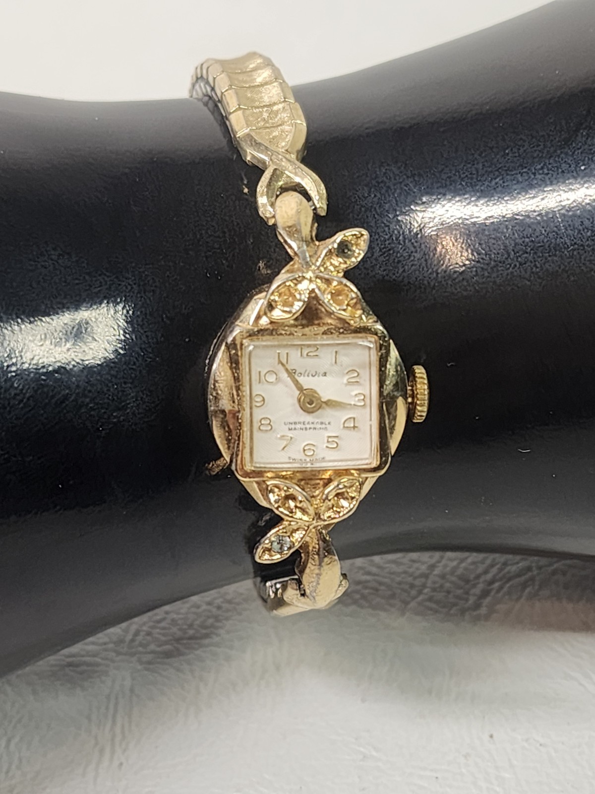 Vtg LADIES BOLIVIA Wrist Wind Up Watch Stretch Band Lifetime Mainspring Speidel