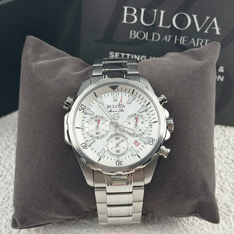 Bulova Marine Star White Dial Chronograph Men’s Quartz Watch 43MM 96B255