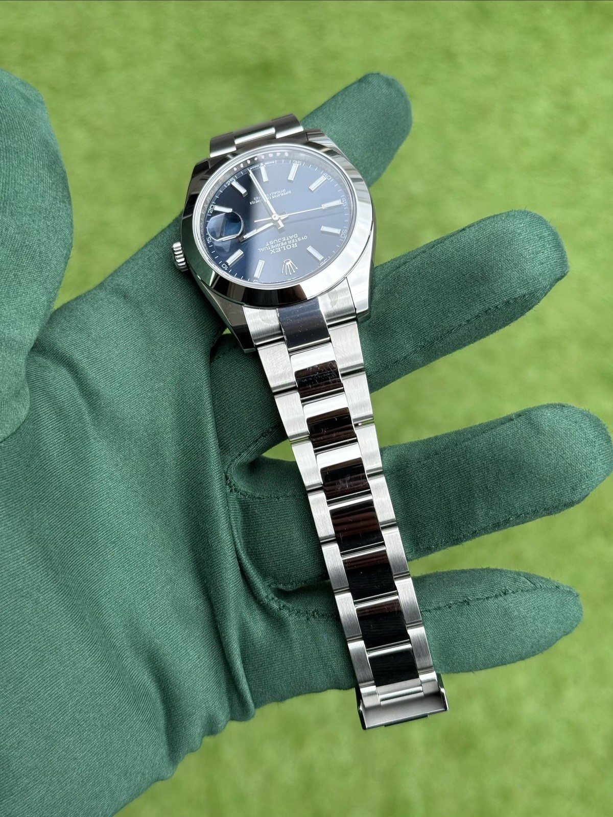 Rolex Datejust 41 Stainless Steel Oyster Smooth Blue Stick Dial 126300 with Box