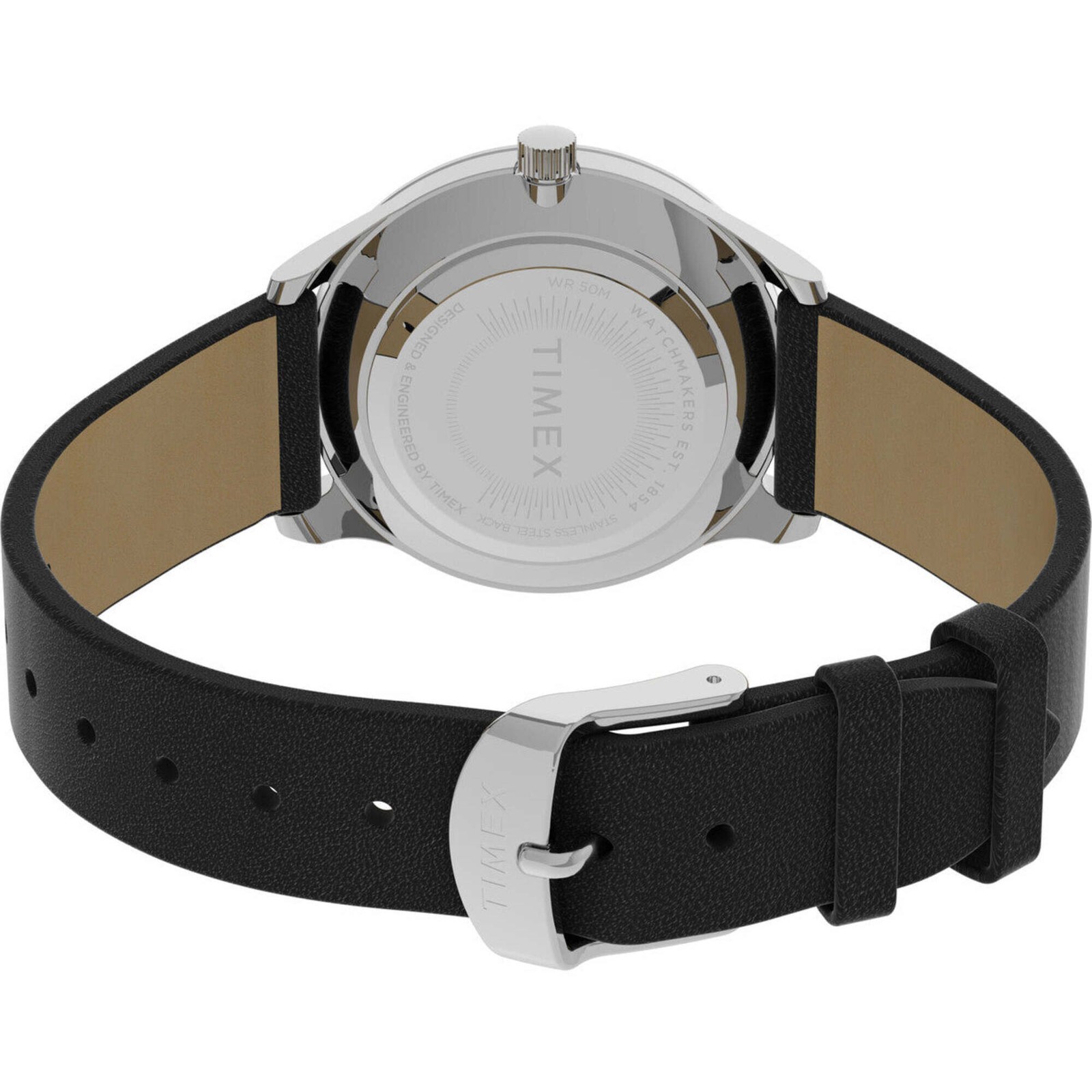 Timex Women’s Watch Celestial Blue Glitter Dial Black Leather Strap TW2V49200