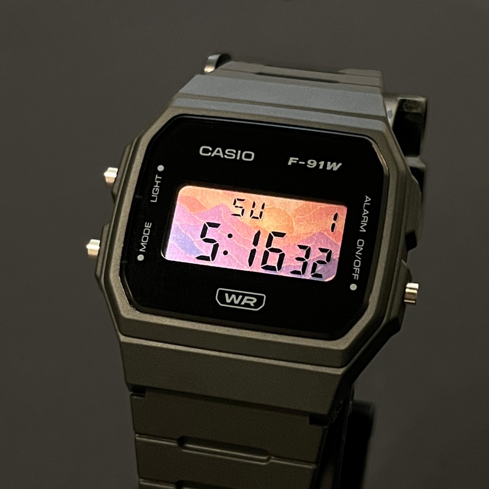 Custom Casio F91W Mountain Sunrise Mod | Handmade Shimmer LCD Art Watch