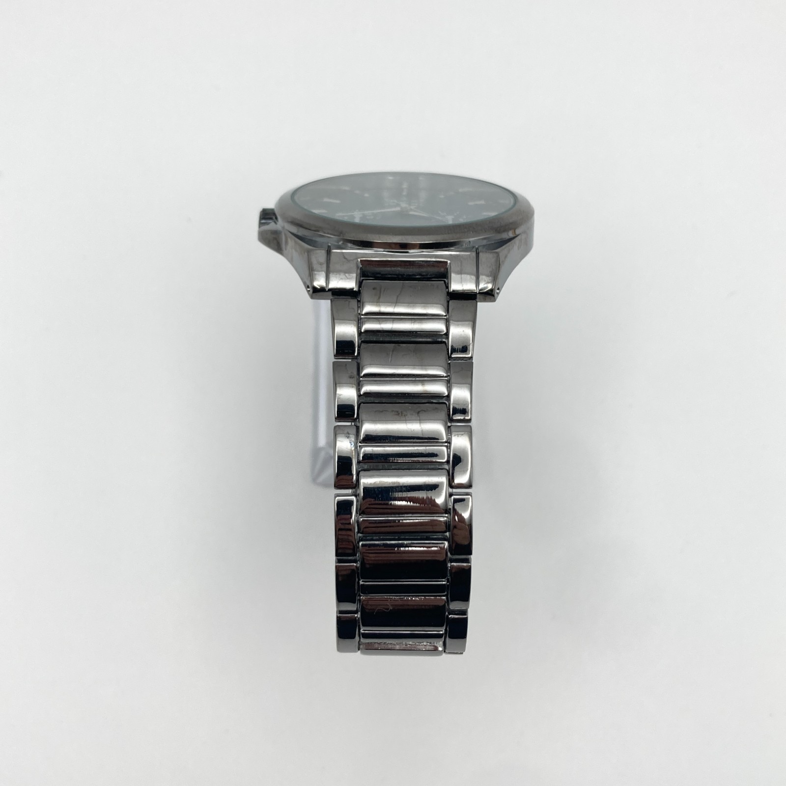 George Mens Watch 43mm Gunmetal Gray Blue Dial New Battery 8.25″