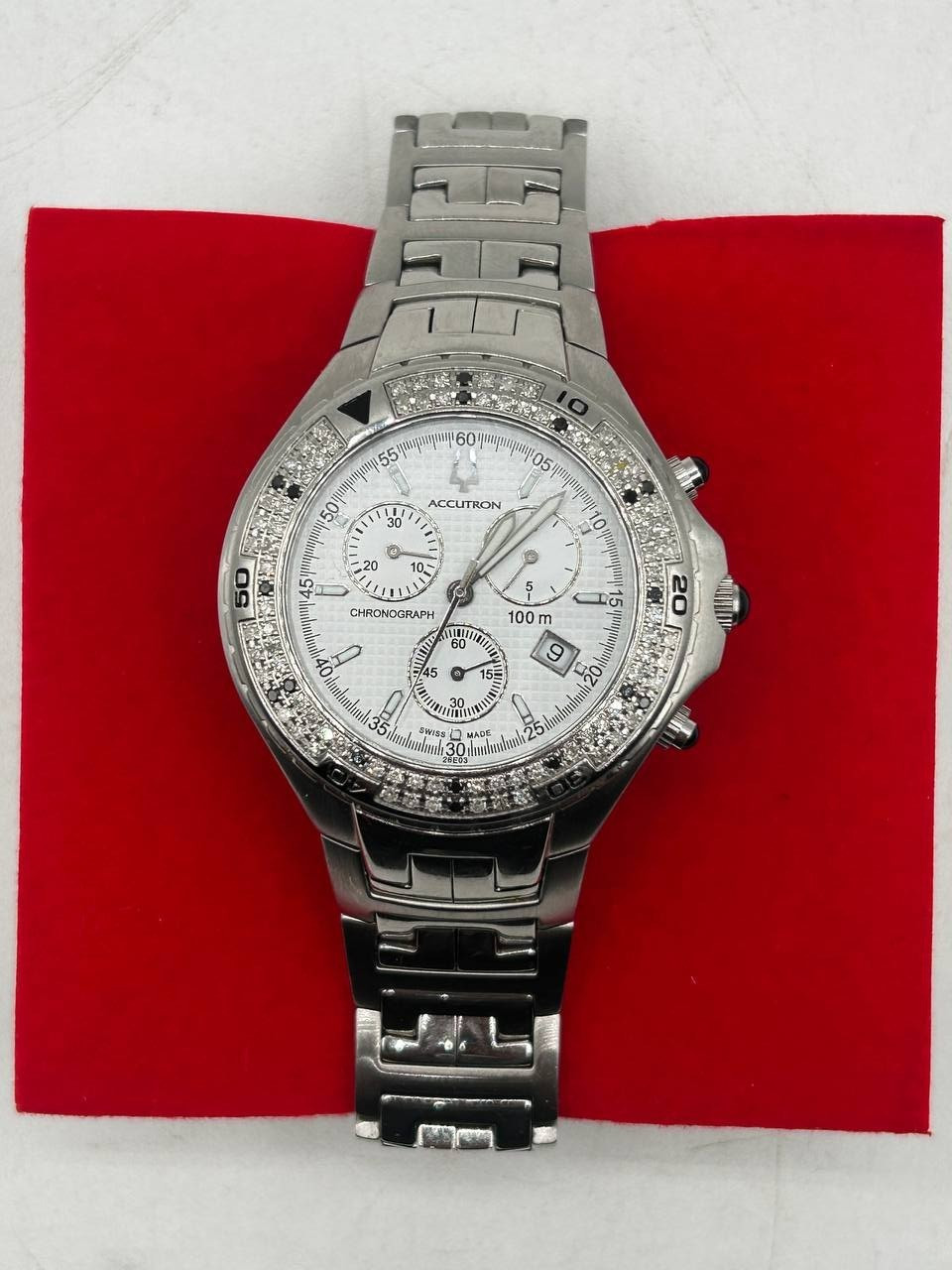 Bulova Accutron Men’s Watch Chrono Real Diamonds All S/S Swiss 26E03 PH9