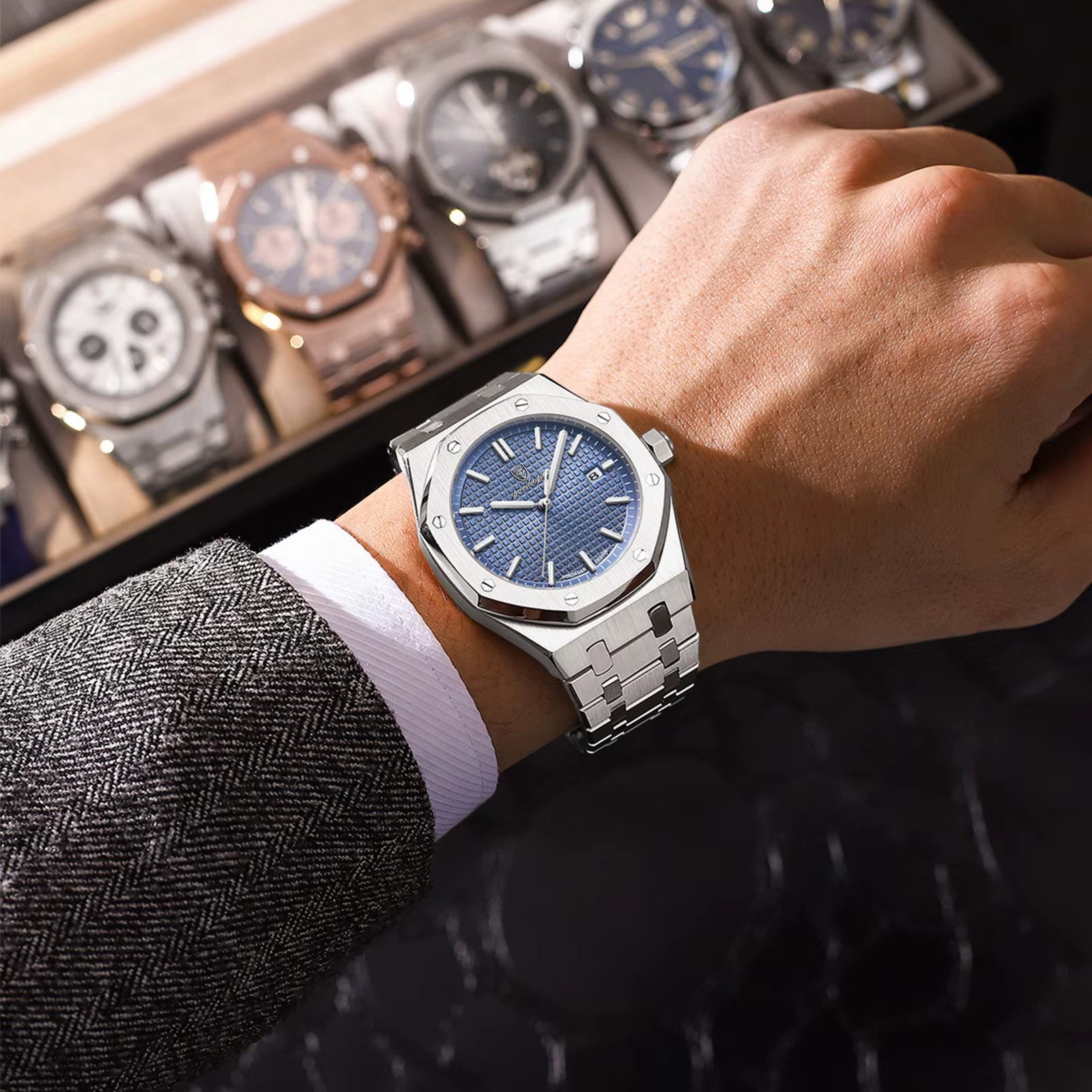Luxury Men’s Watch Stainless Steel Quartz Wristwatch Date Luminous Water Resista