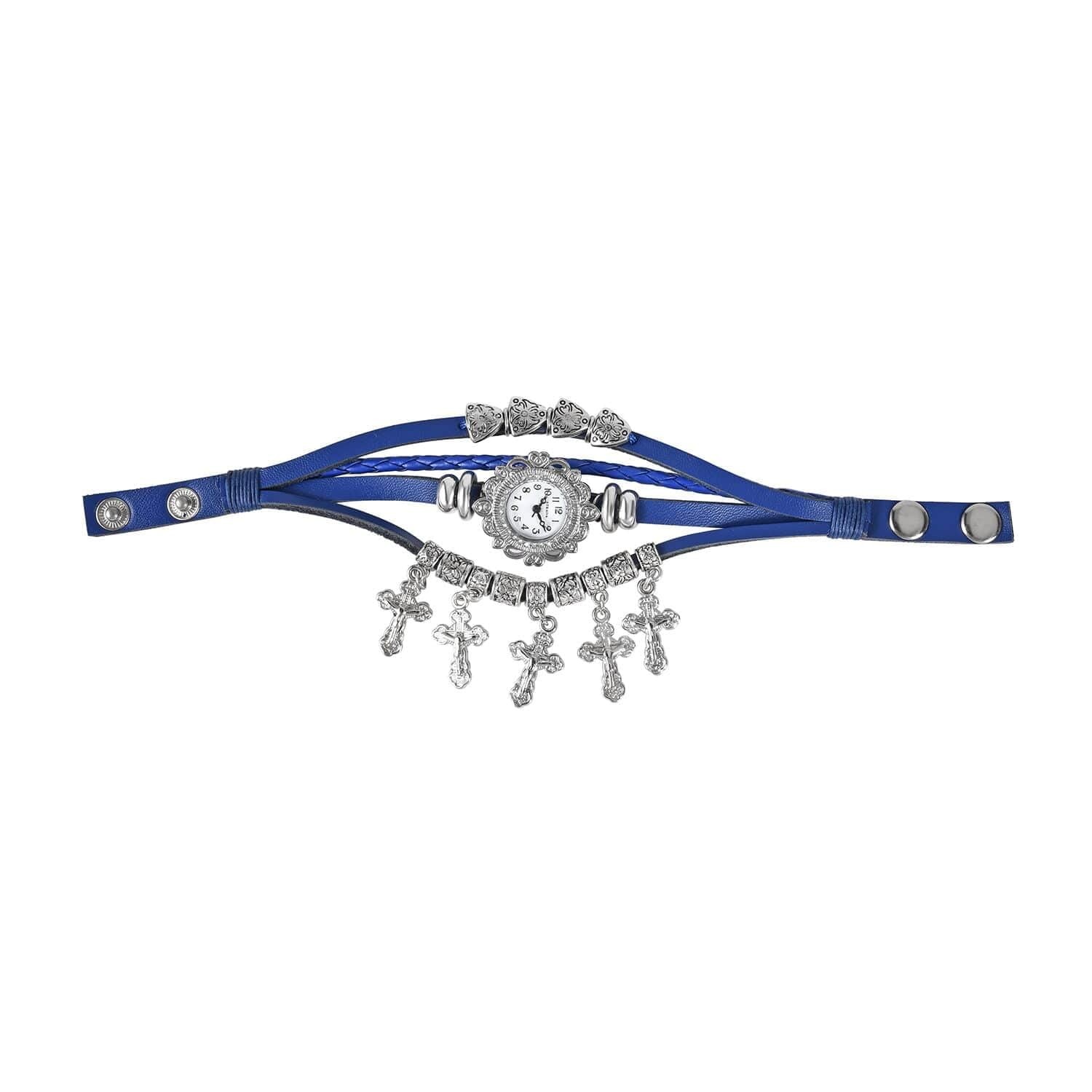 Crystal Japanese Movement Cross Multi Layer Bracelet Watch Leather Strap