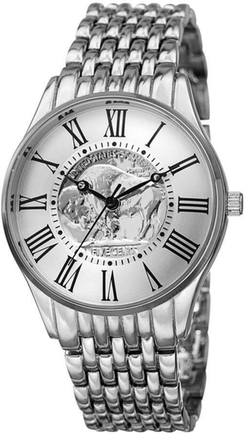 August Steiner CN009SS Roman Numerals Buffalo Nickel Dial Silvertone Mens Watch