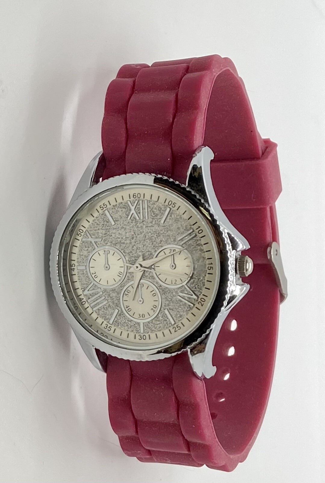 NEW JESSICA CARLYLE Ladies Watch Fresh Battery Pink Strap Silver Faux Chrono