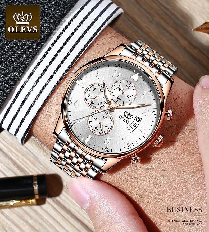 OLEVS 2869 Multifunctional High Quality Quartz 3D Dial Stainless Steel Watch