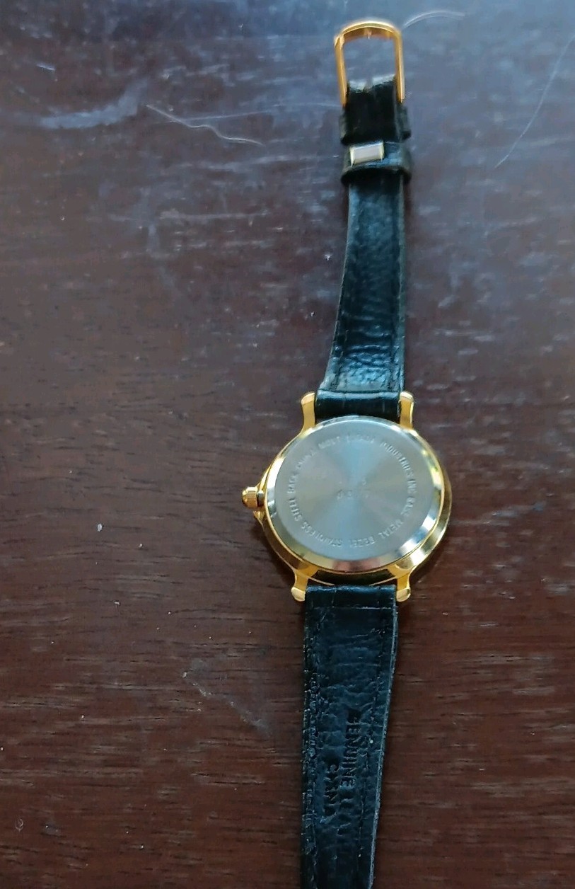 Gitano Gold-Tone Quartz Black Leather Strap Roman Numeral Black Dial Watch