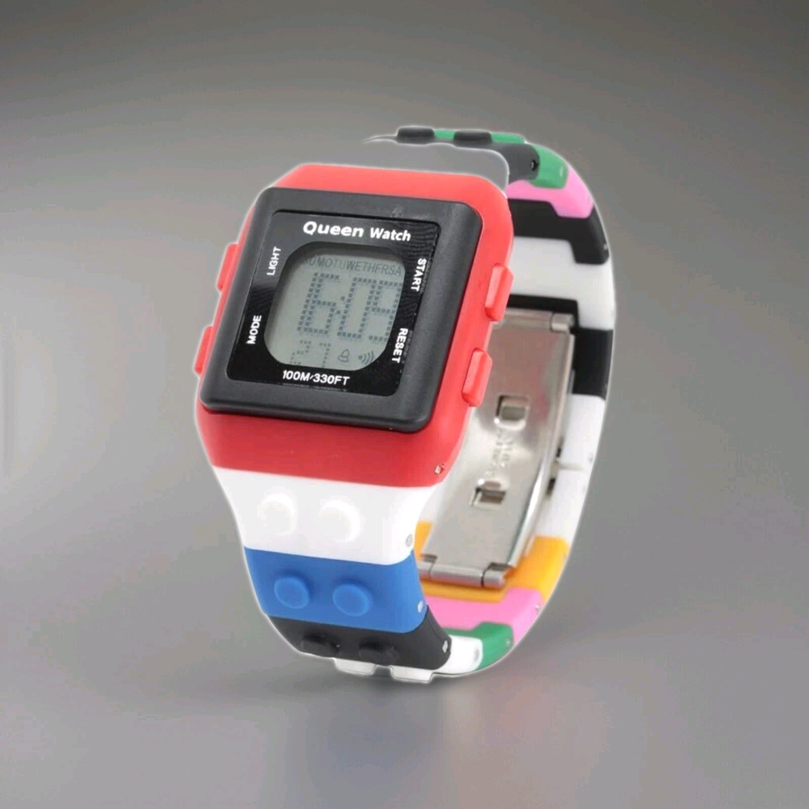 Queen Watch Multicolor City Quartz LCD Display WR100M Depl