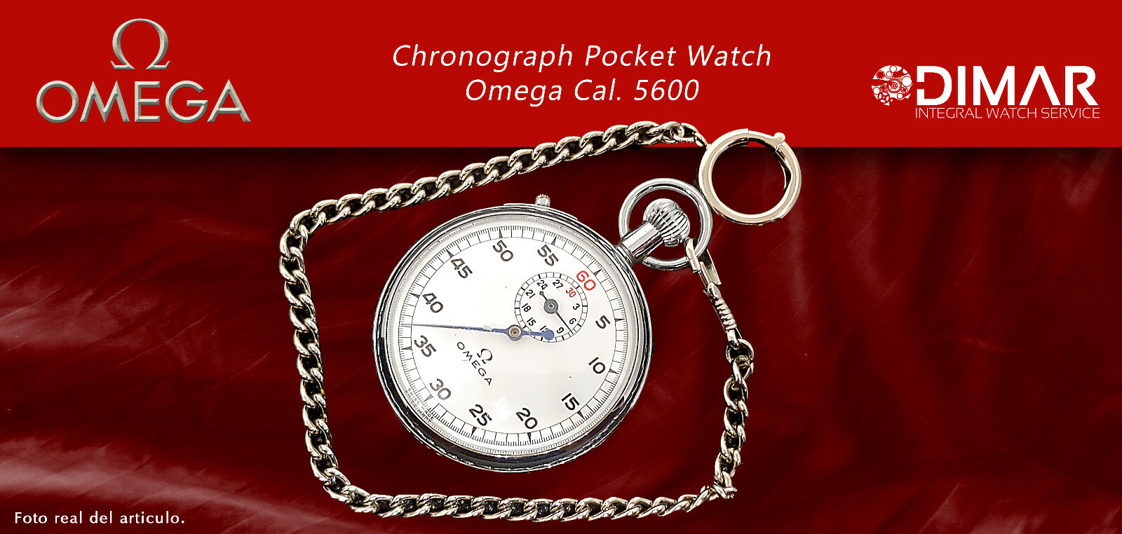 Vintage Chronograph Pocket Watch Omega Cal. 5600. Ø.50Mm, Minute Counter.