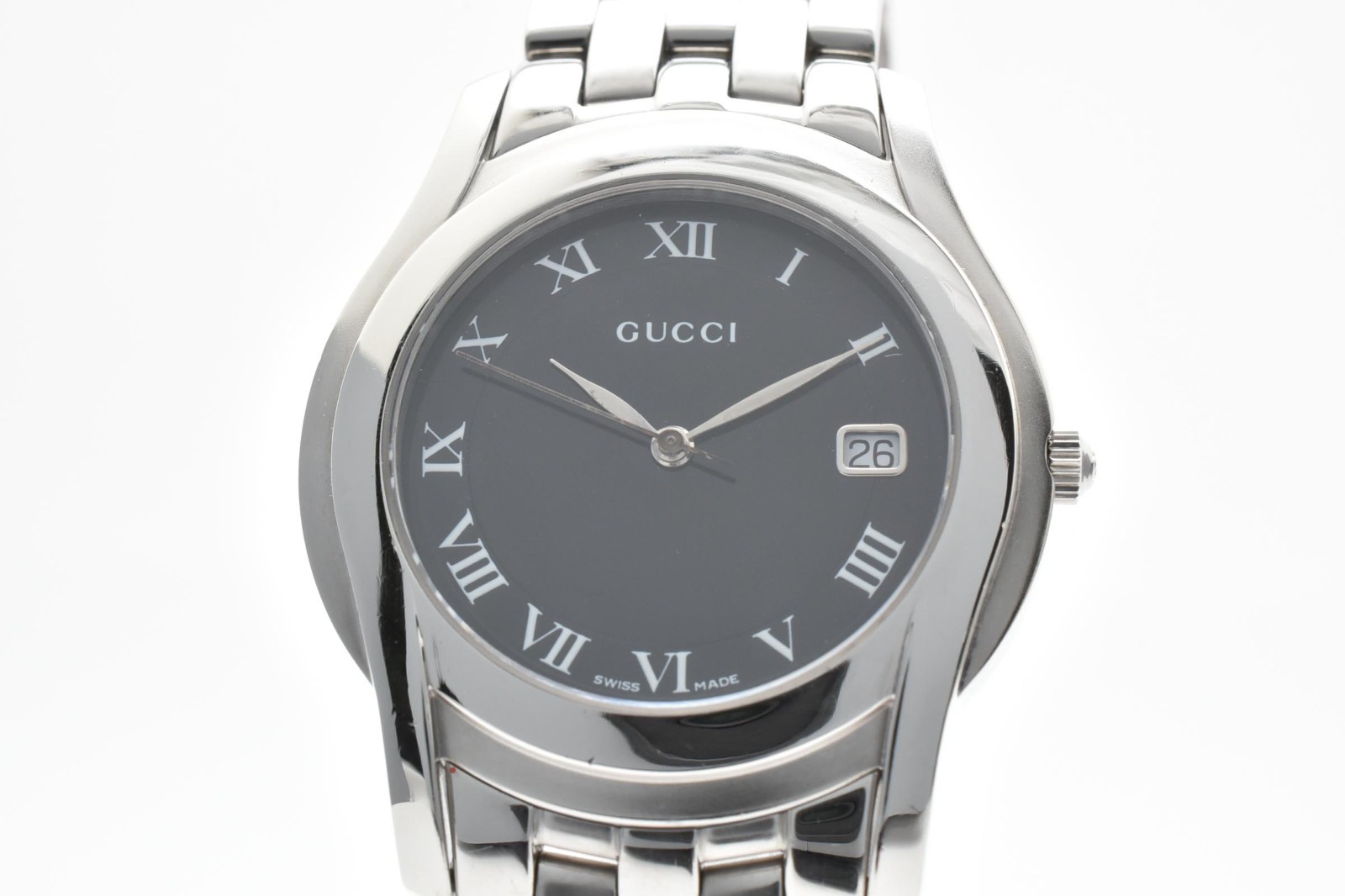 18.5cm «Near Mint» GUCCI 5500M Black Dial Date Men’s Qz Watch Swiss Made JAPAN