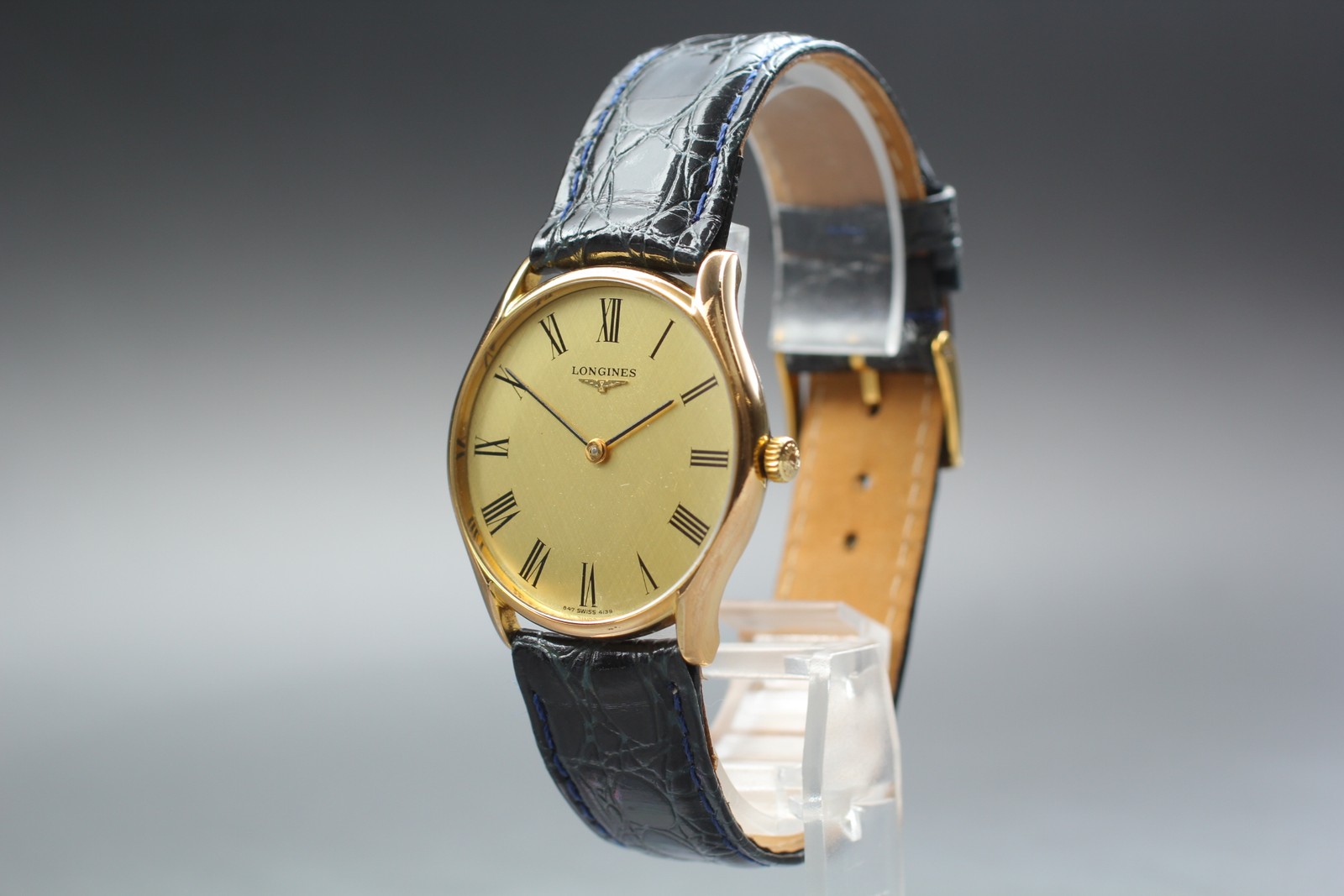 Near MINT Longines L847.4 Gold Roman Dial 33mm Hand Winding Men’s Watch w/ Box