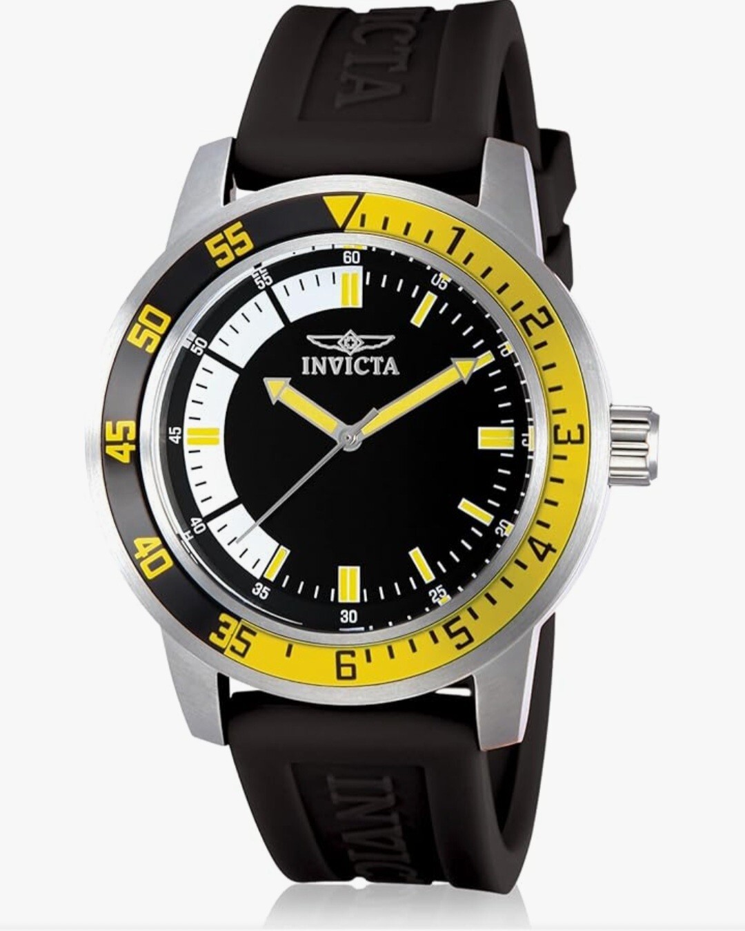Invicta Speciality 45mm Stainless Steel Case Black Dial Silicone Strap Quartz…