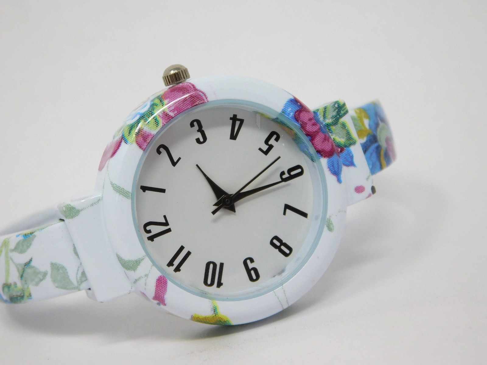White Floral Women’s Watch Cuff White Dial Girls Multicolor Ladies Pink