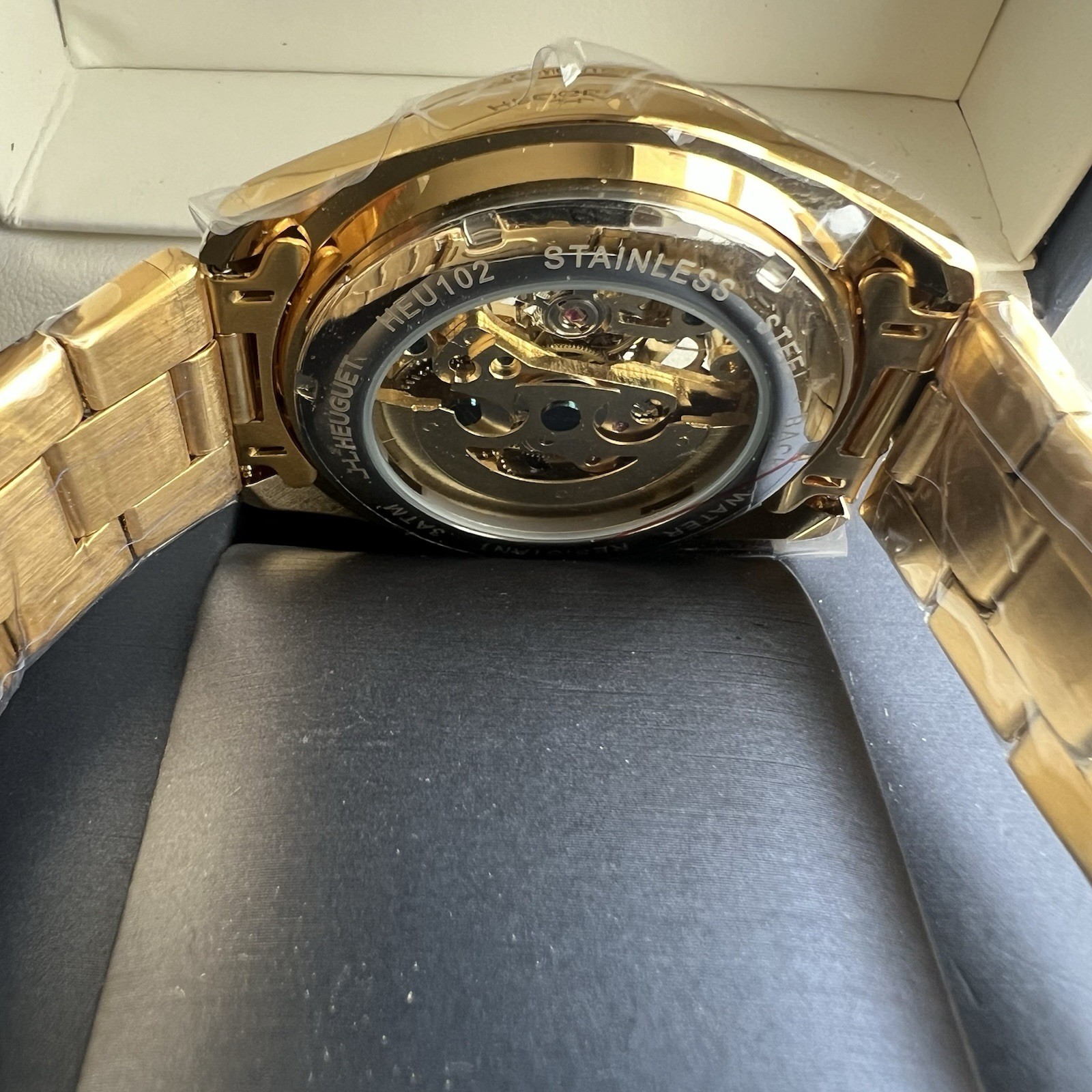 Heuguet Mark 1 Automatic Openworked Wrist Watch Men’s Gold Stainless Steel Boxed