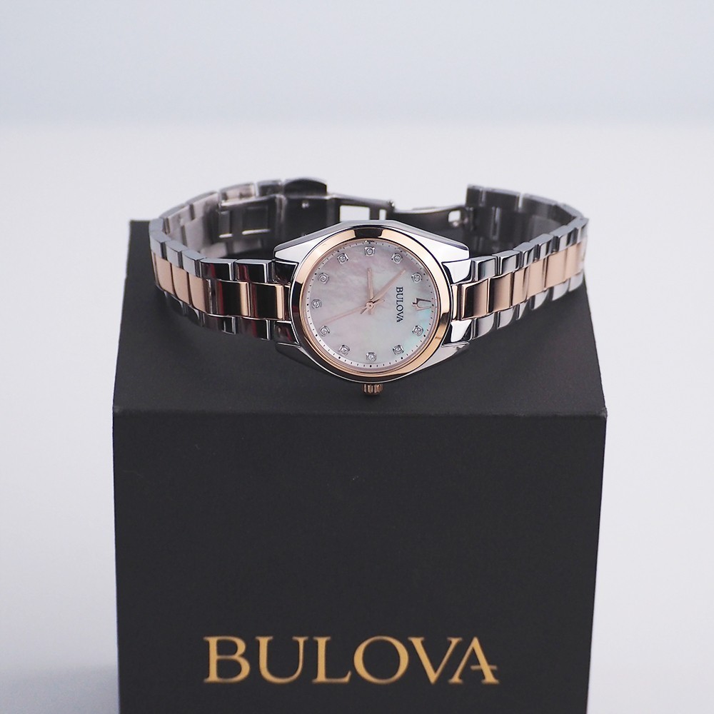 Bulova Surveyor Diamond 98P207 Mother of Pearl Dial Rose Gold Band Women’s Watch