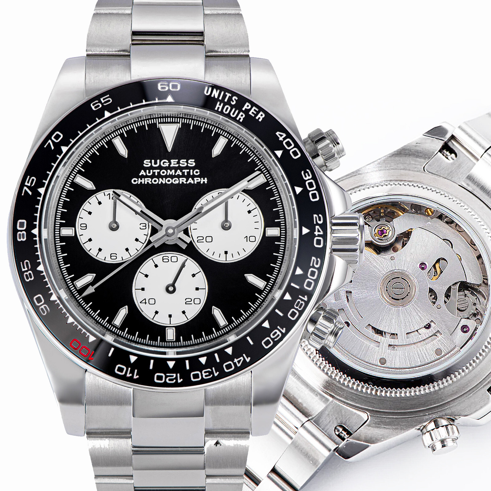 1PC Sugess Chrono Racing Exhibtion BackCover Chronograph Mens Watch S418-2.003.E