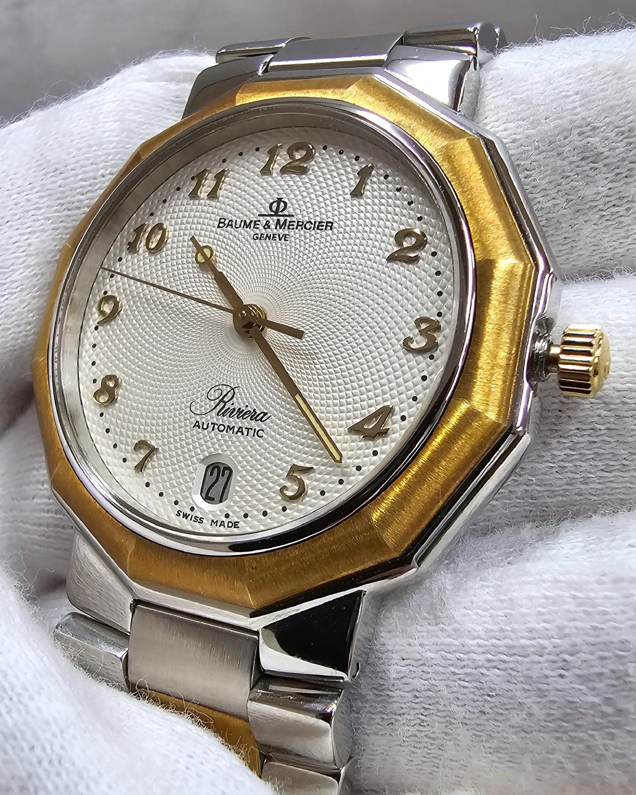 BAUME & MERCIER Riviera 36mm 18K Gold On Steel Watch MOA06660 – STORE DISPLAY