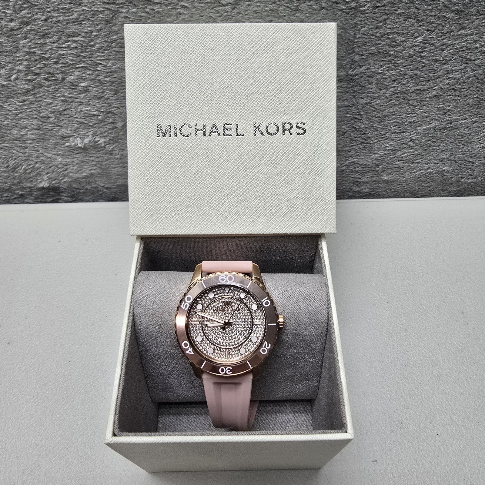 Michael Kors Watch MK6854 Oversized Runway Dive Pavé Rose Gold-Tone Silicone New