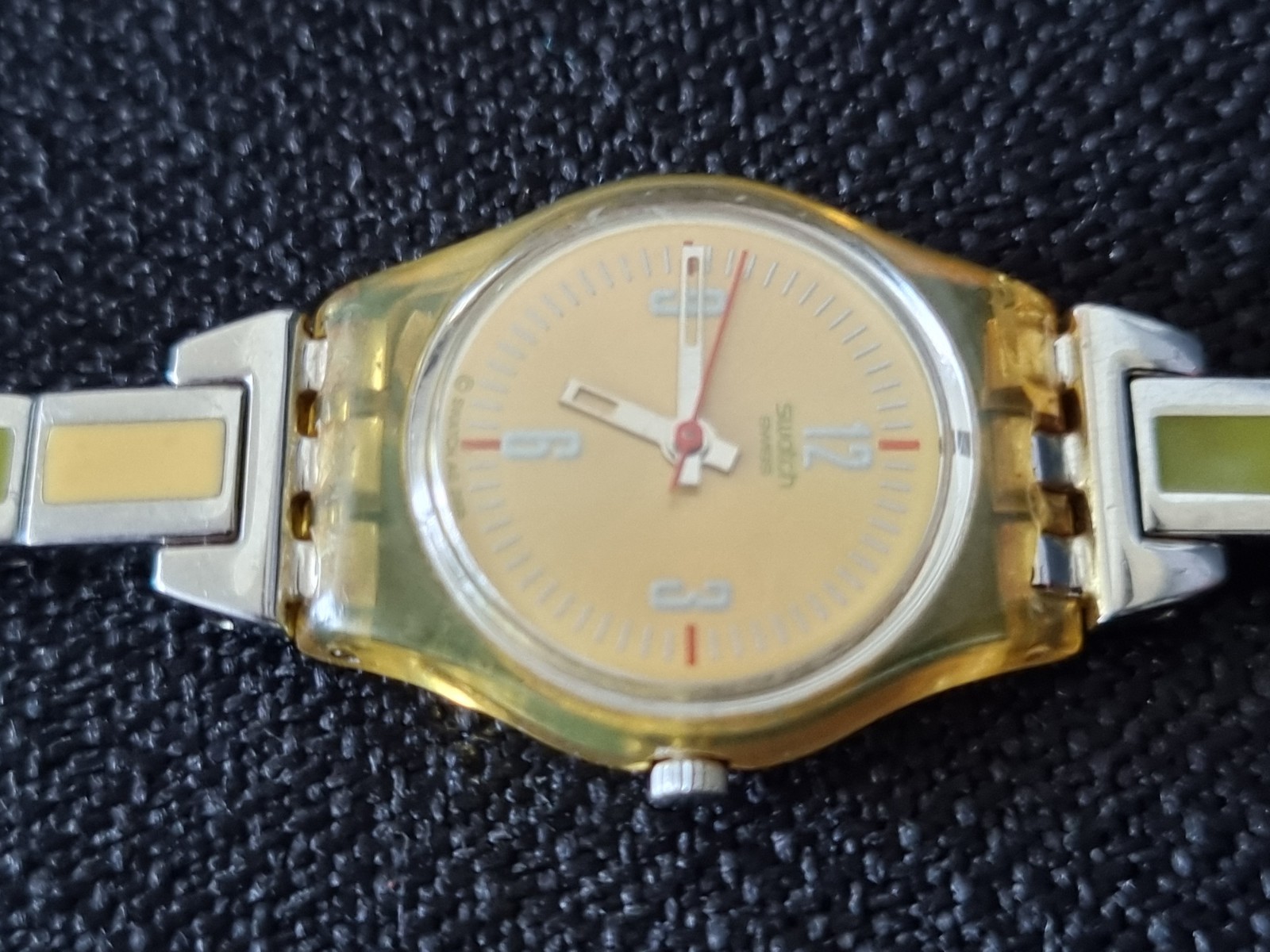 SWATCH LADY WATCH CHAMPAGNE ORANGE & GREY DIAL STEEL MIX A 2005 VINTAGE CLASSIC