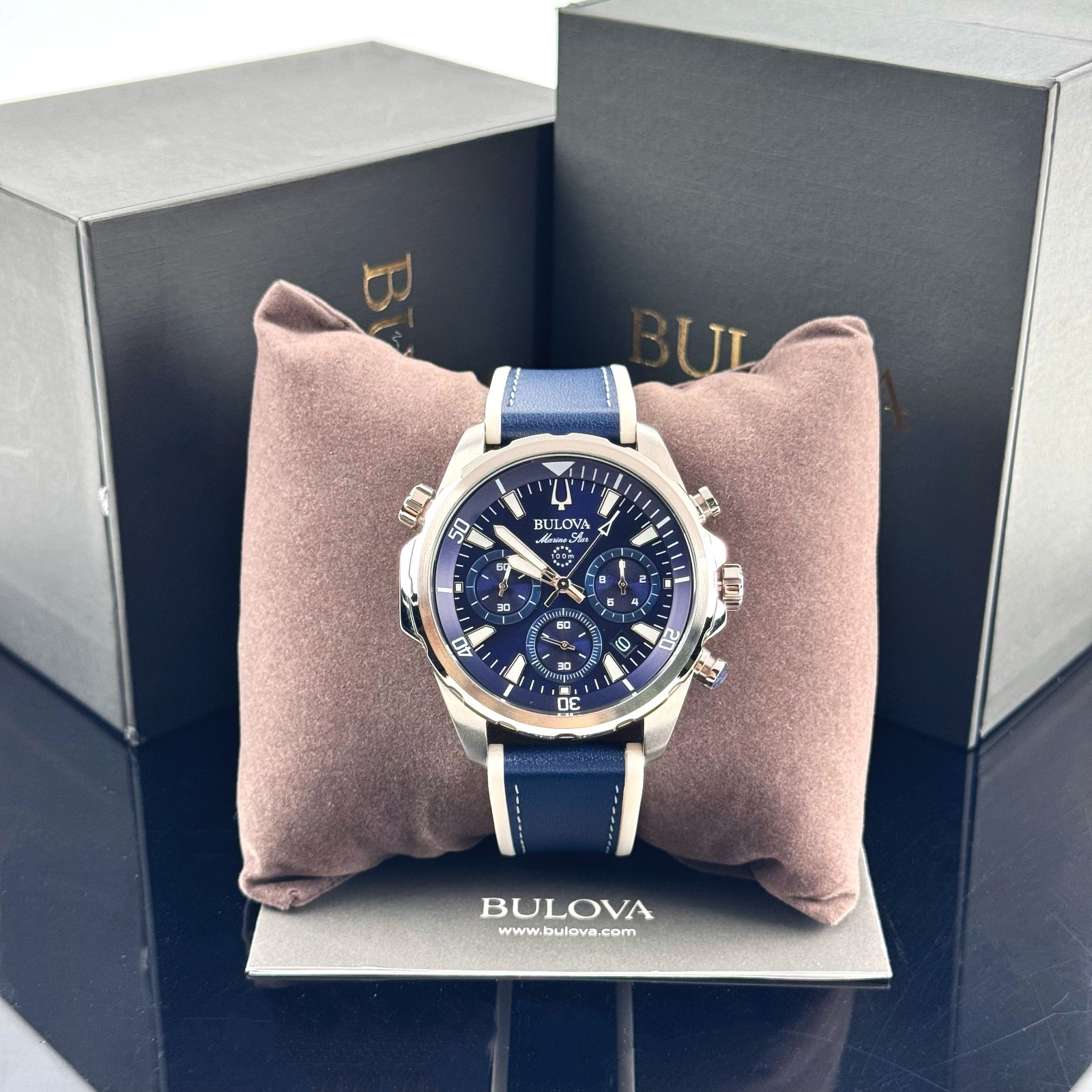 Bulova Men’s Marine Star 43MM Blue Dial Chronograph Silicone Quartz Watch 96B287