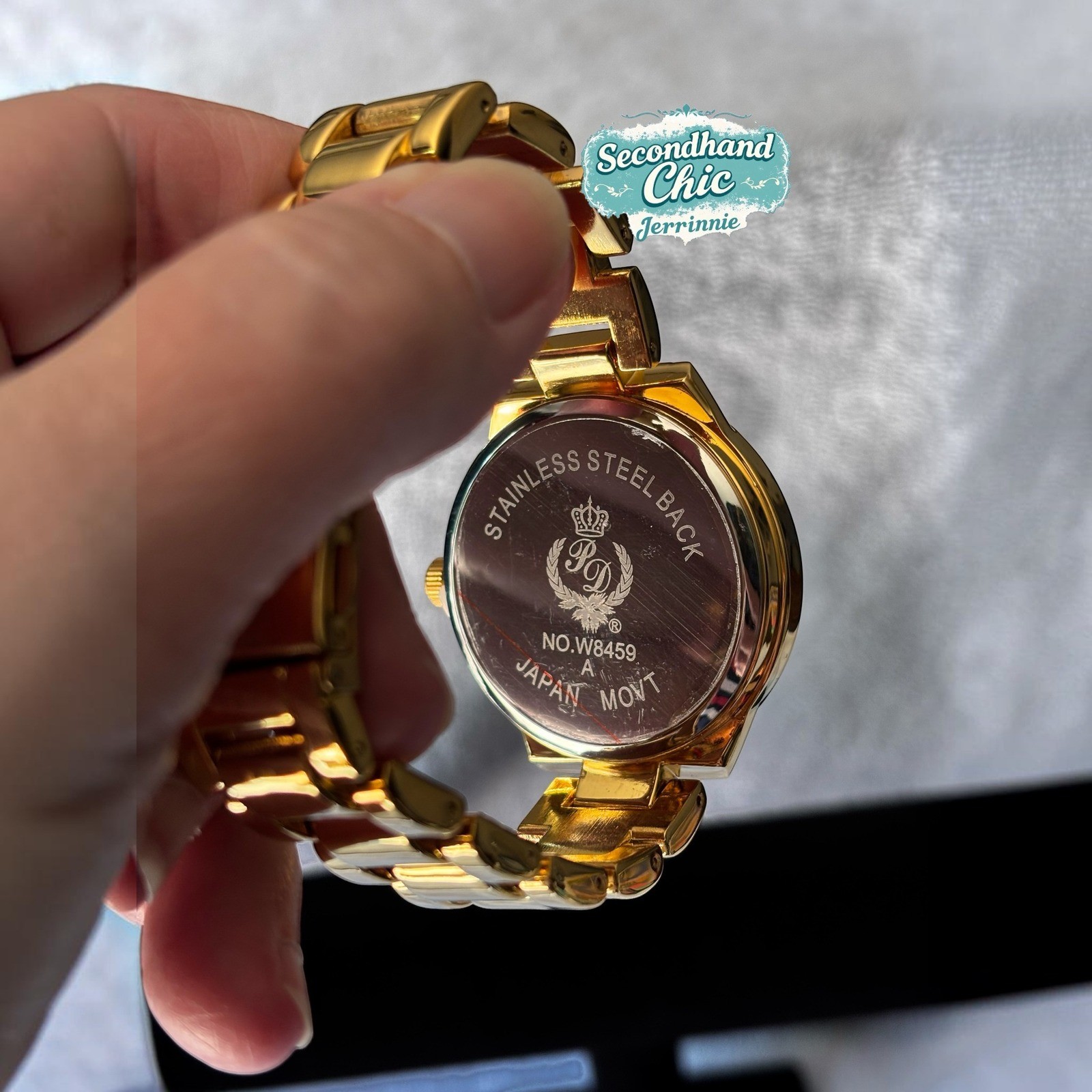 Premier Designs 8459 Gold Tone Crystal Bezel Roman Numeral Watch Japan Movt