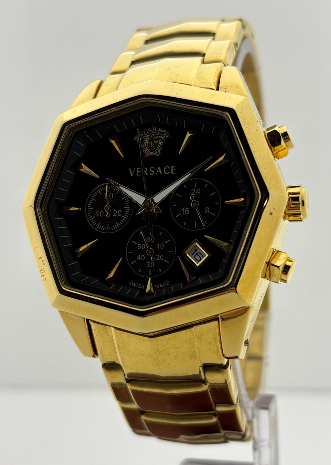 Refurbished Versace V-Legend Chrono Quartz Black Dial Gold-Plated Wristwatch