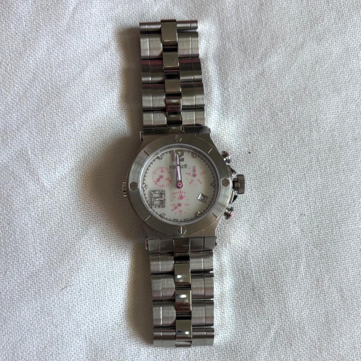 Renato Beauty Chronograph Swiss Movt White Pink Dial Crystal Women’s Watch Date