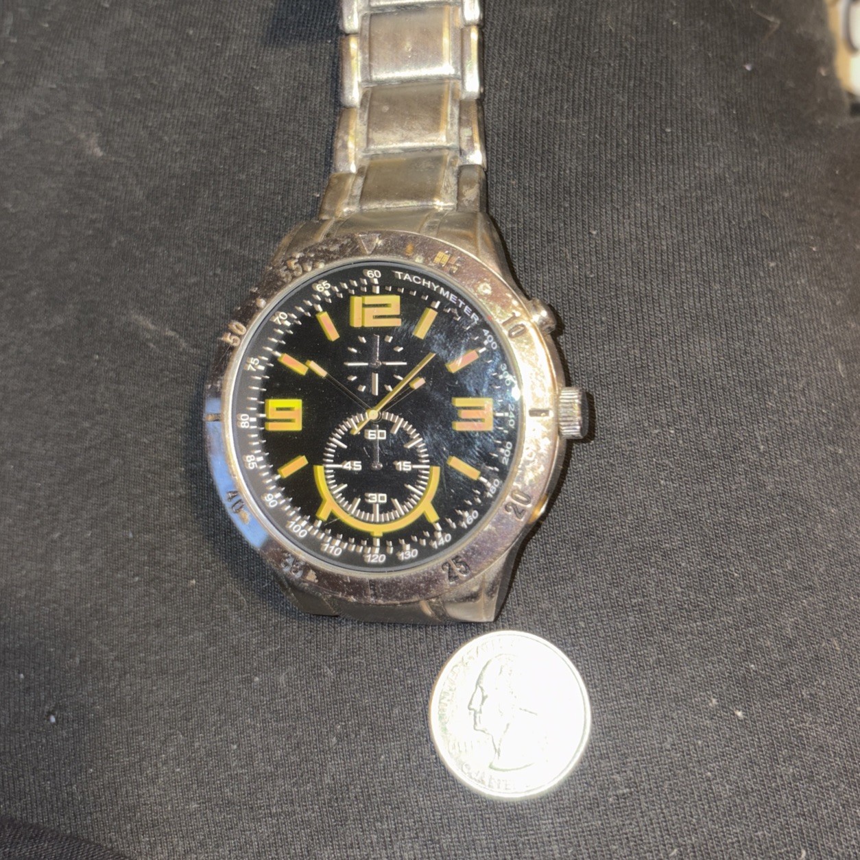 BIG Mossimo Watch (For Parts Not Working) Chrome On Black Green FMDMO132