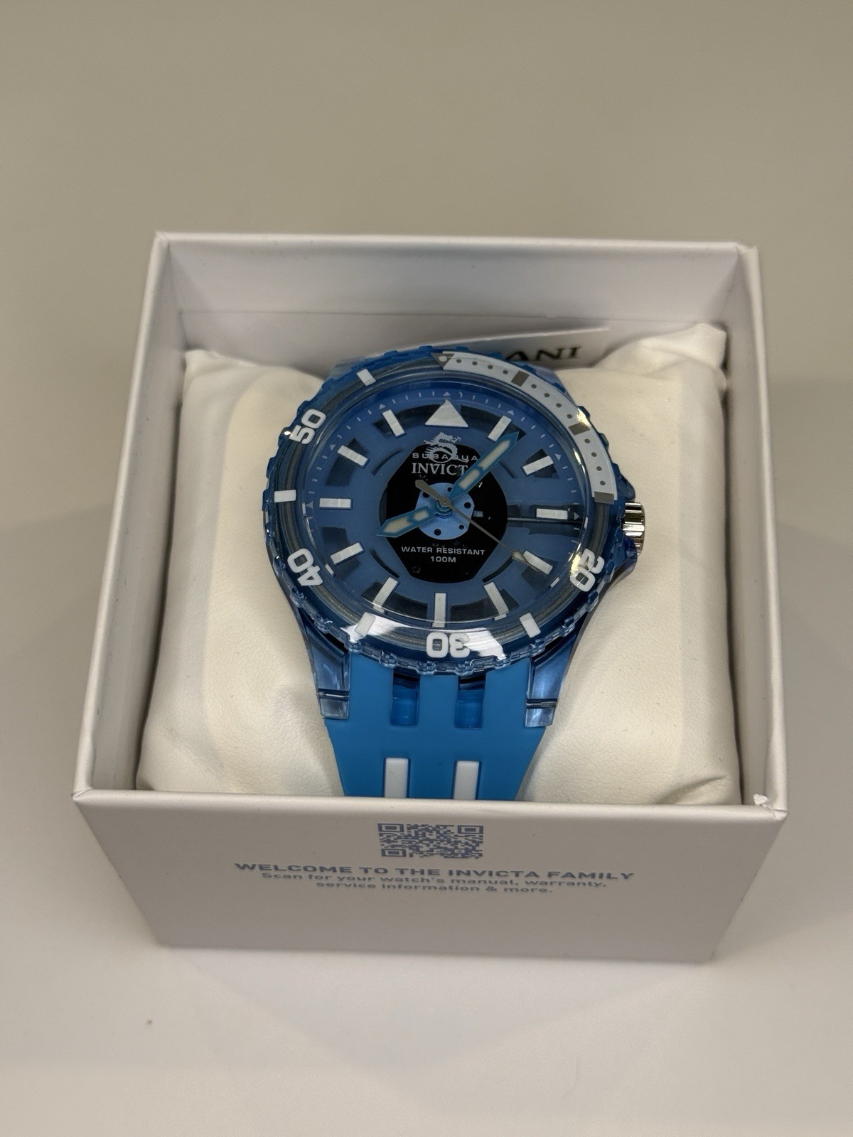 Invicta Subaqua Men’s 44mm Watch Transparent Blue White Silicone Sport NEW 69449
