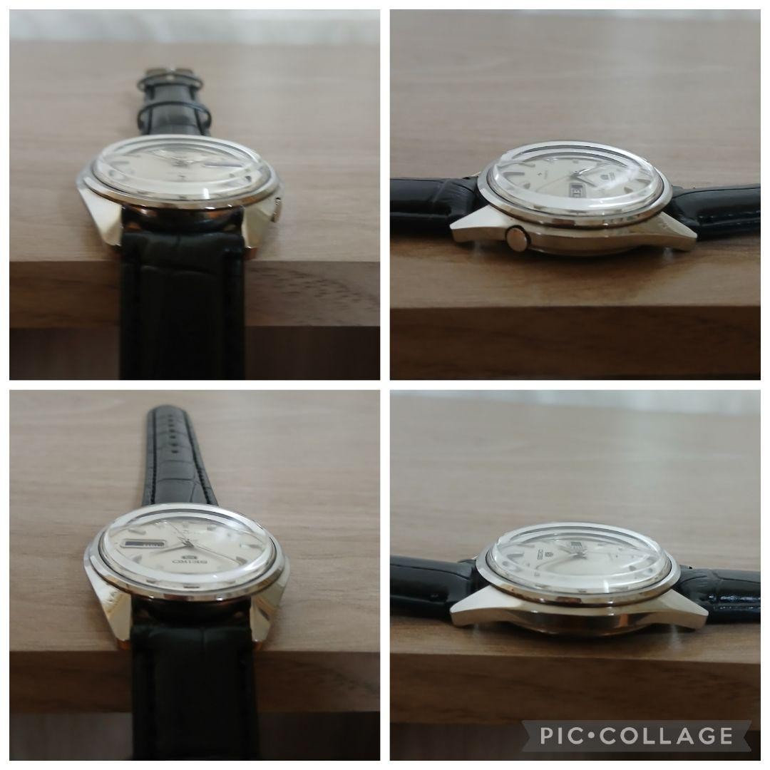 Seiko 5 Wristwatch 23 Jewels Silver Dial Black Leather Band Analog Working Men