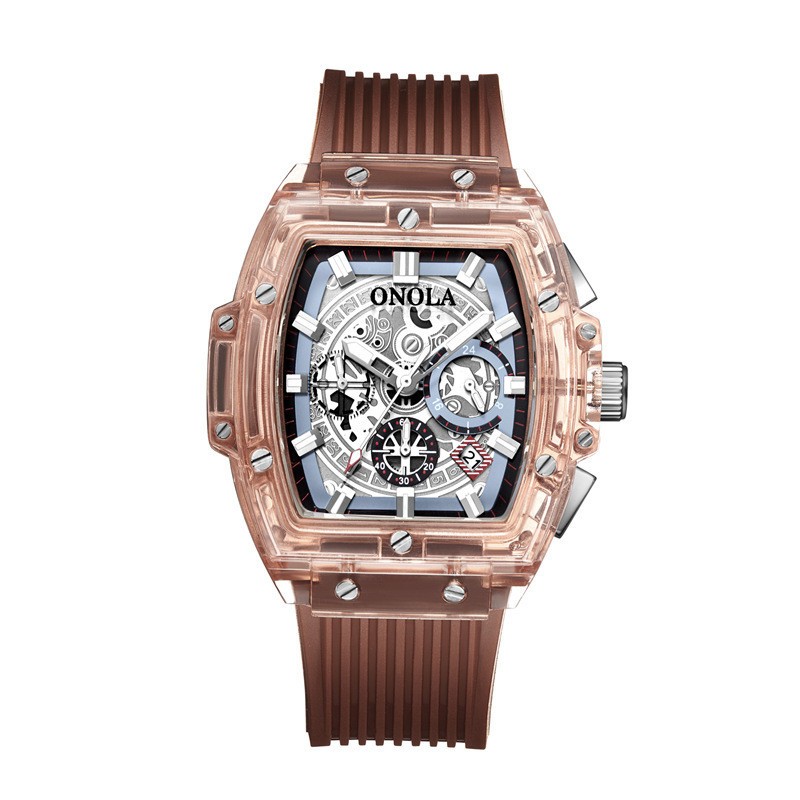 ONOLA Men Quartz Watch Multifunction Chronograph Waterproof Luminous Transparent