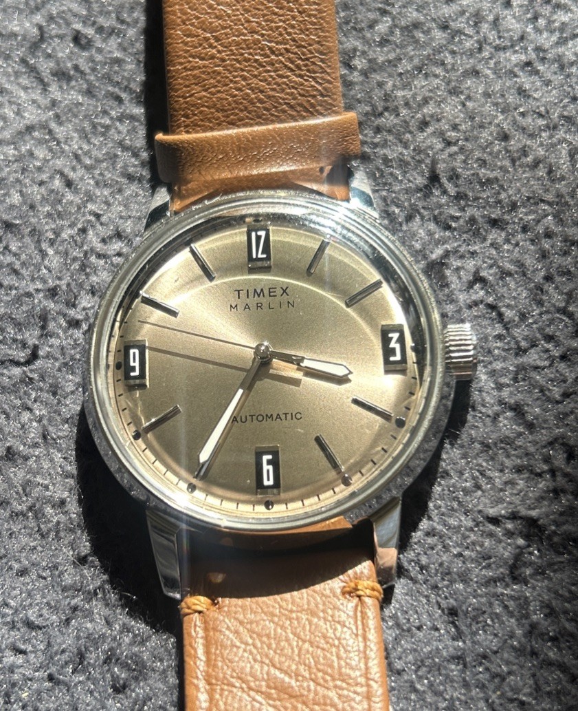 Timex Men’s Watch Marlin Automatic Brown Dial Leather Strap Analog TW2W59300VQ