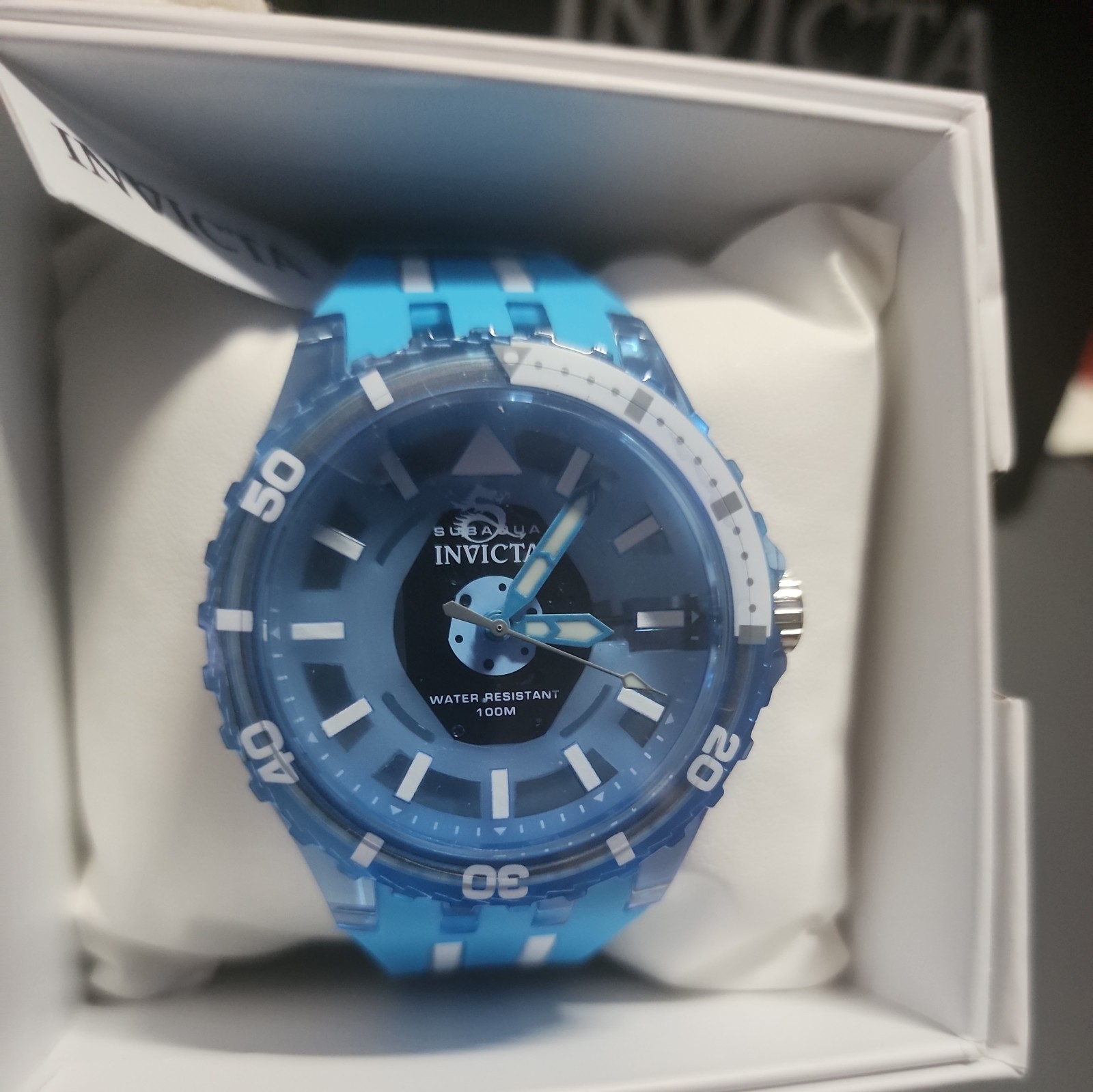 Invicta Men’s Watch Subaqua Quartz Blue and White Silicone Strap 44mm (69449)