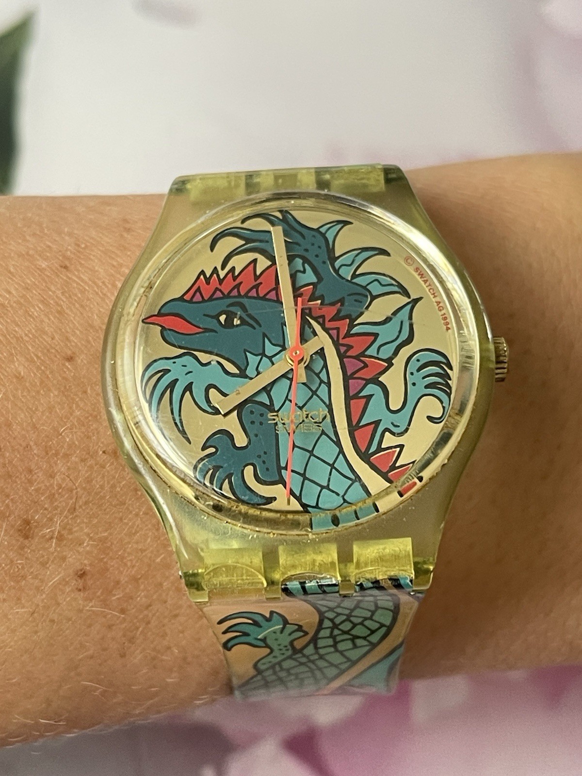 Swatch Swiss Made Quartz Watch Dragon S503 STANDARDS 1994 GREEN Vintage -4v