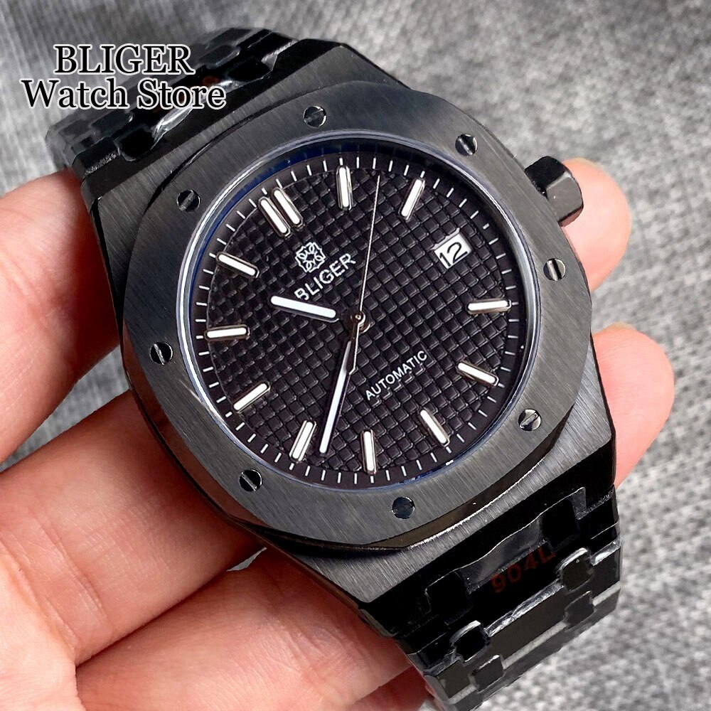 BLIGER Luxury PVD Black Square Japan NH35 41mm Sapphire Gray Blue Dial Men Watch