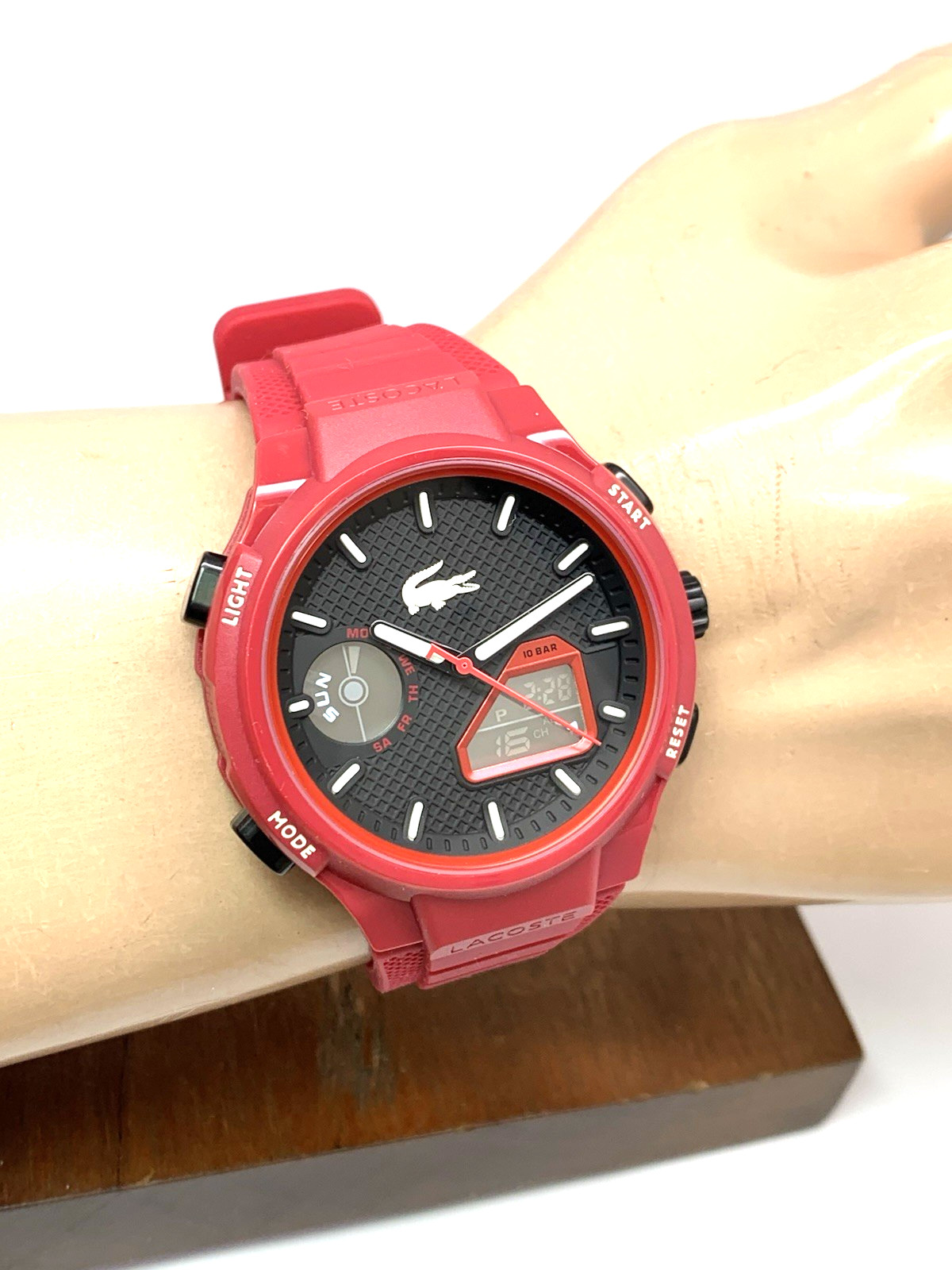 Lacoste Men’s Watch 2011368 Quartz Analog Digital LC33 Red Dial Rubber Band 45mm