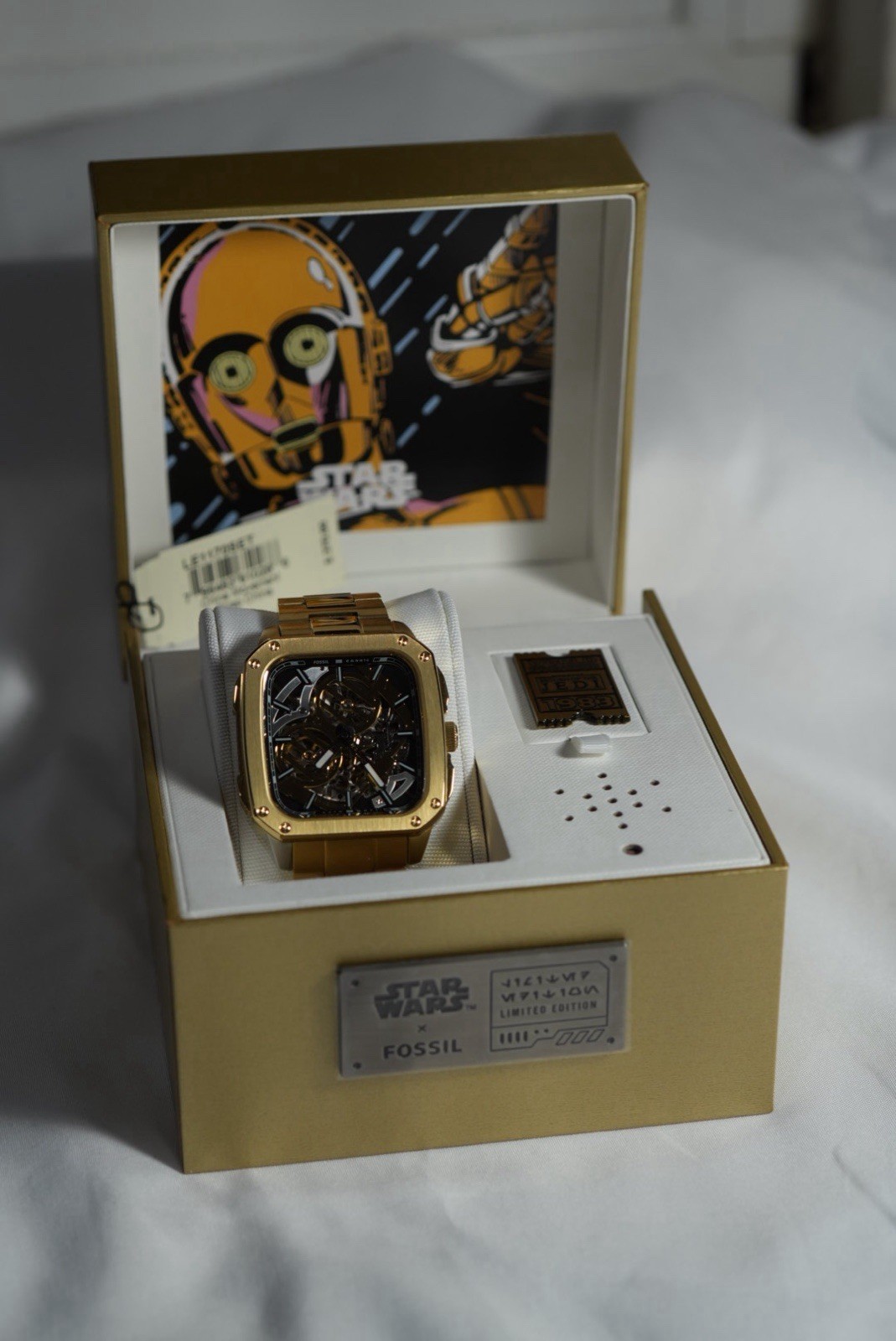 Fossil Star Wars C-3PO Limited Edition Skeleton Dial Automatic 44mm Gold Watch