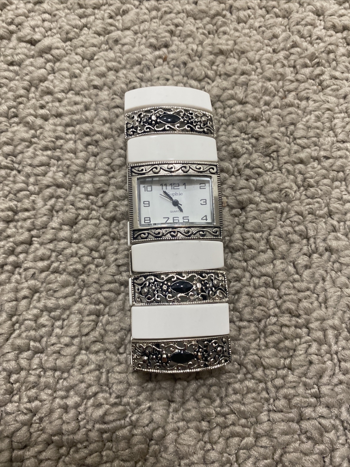 Sophie Japan Movt Silver White Black Crystal Stretch Band Wrist Watch