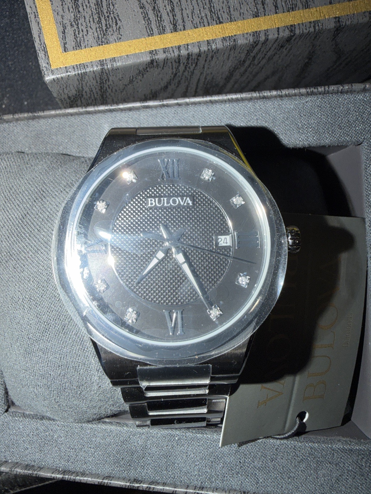 Bulova Men’s Diamond Accent Date Quartz Silver Stainless Steel Watch 41MM 96D156