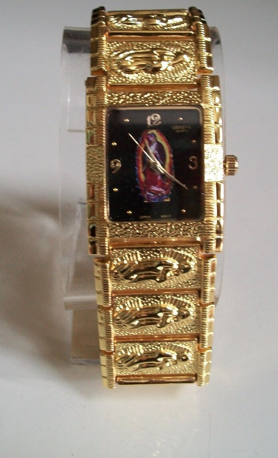 Men’s Gold Finish Nugget Style VIRGIN MARY GUADALUPE Fashion Dressy Watch