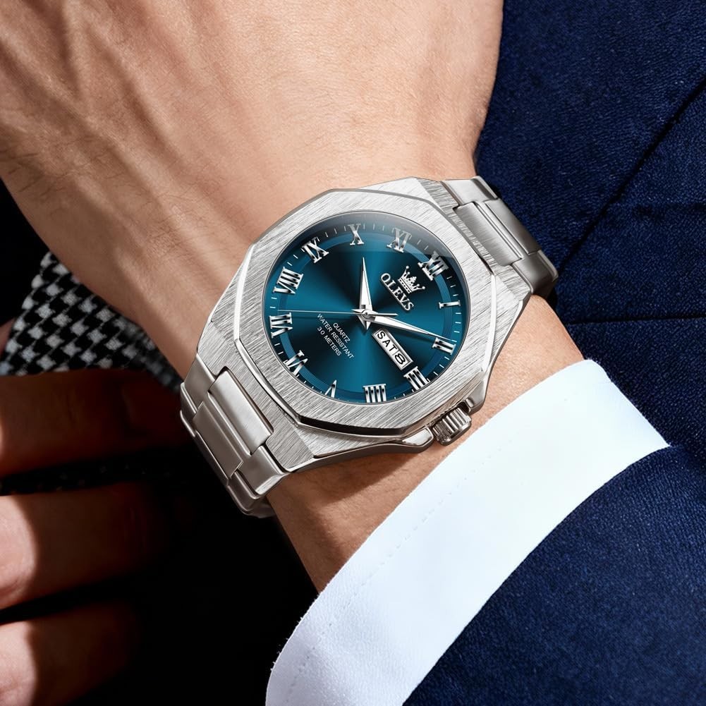 Luxury Men’s Analog Quartz Watch – Large Stainless Steel, Waterproof & Stylish