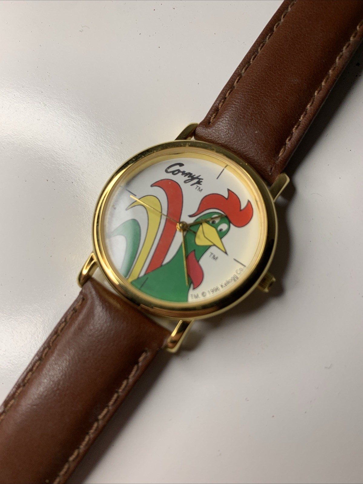 Kellogs Corn Flakes Corny Watch Men 33mm Gold Tone 1996 For Parts / Bad Battery