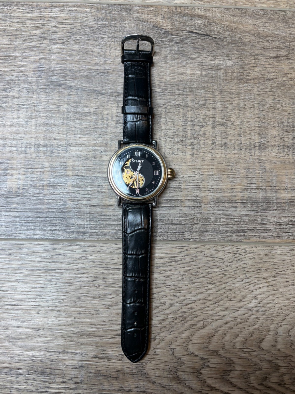 Stauer ST231TC-BLK Skeleton Watch 17 Jewels Black Leather
