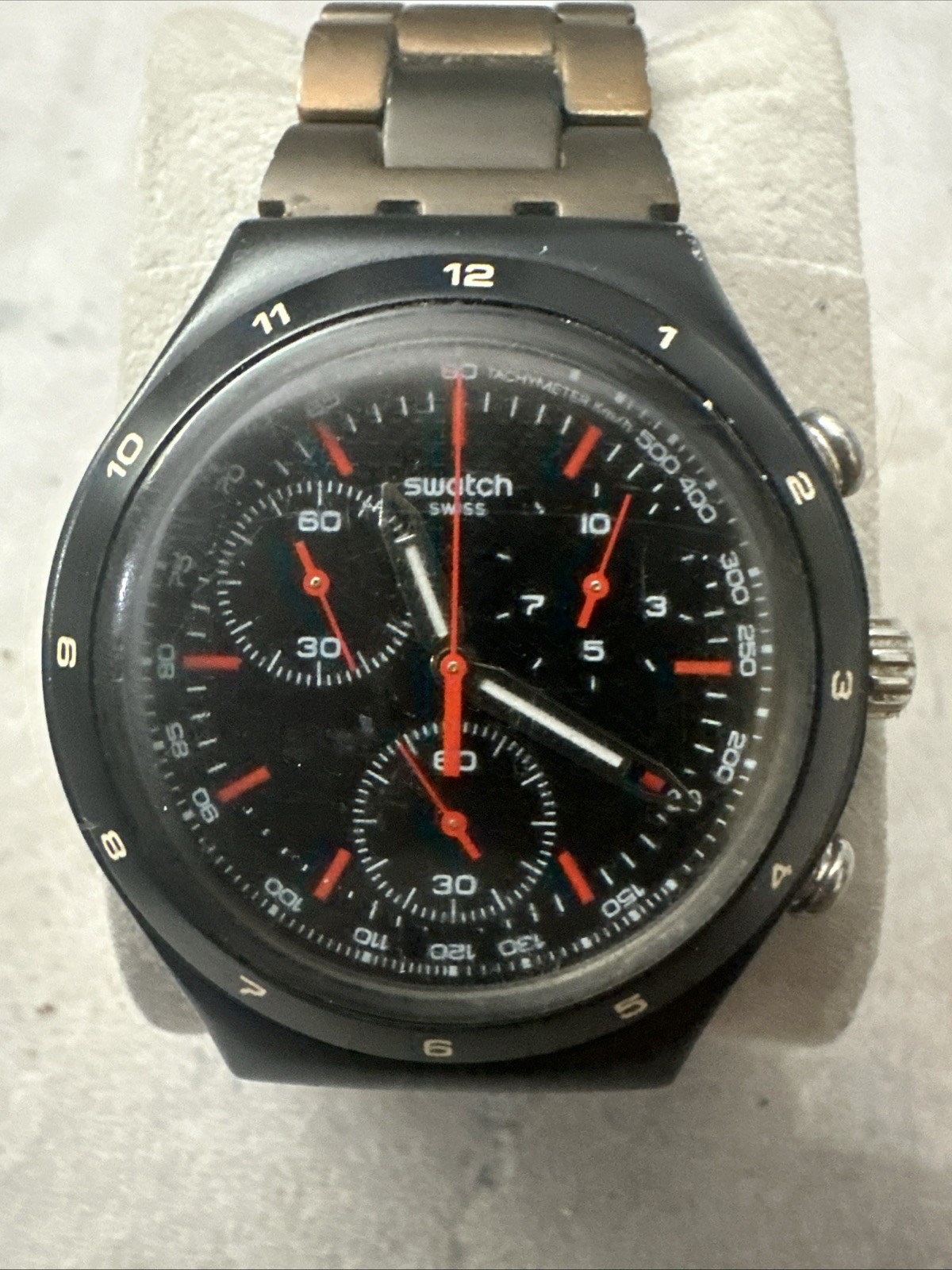 Swatch Irony Chronograph QZ Aluminum Wristwatch Mens Classic Black(see pictures)