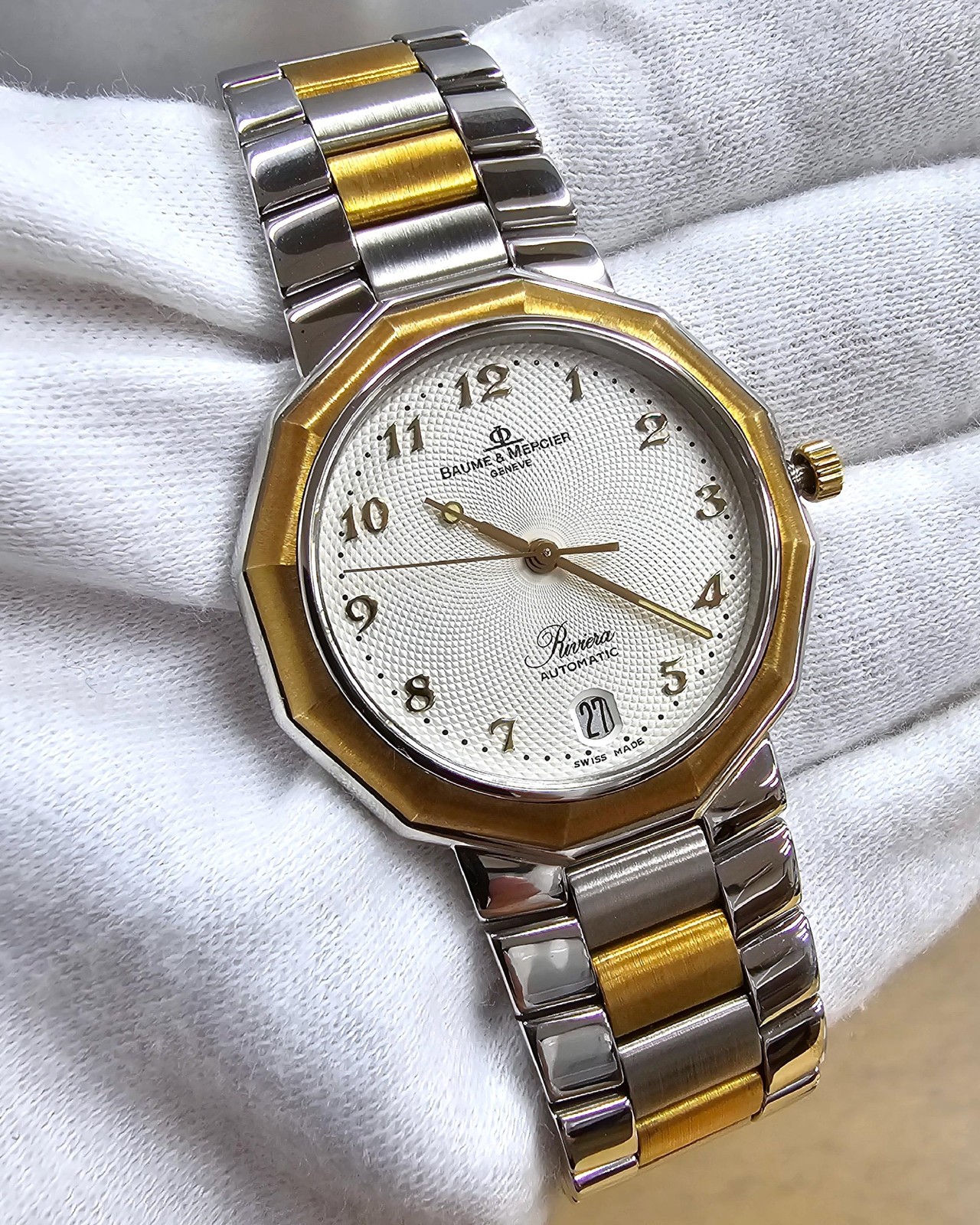 BAUME & MERCIER Riviera 36mm 18K Gold On Steel Watch MOA06660 – STORE DISPLAY